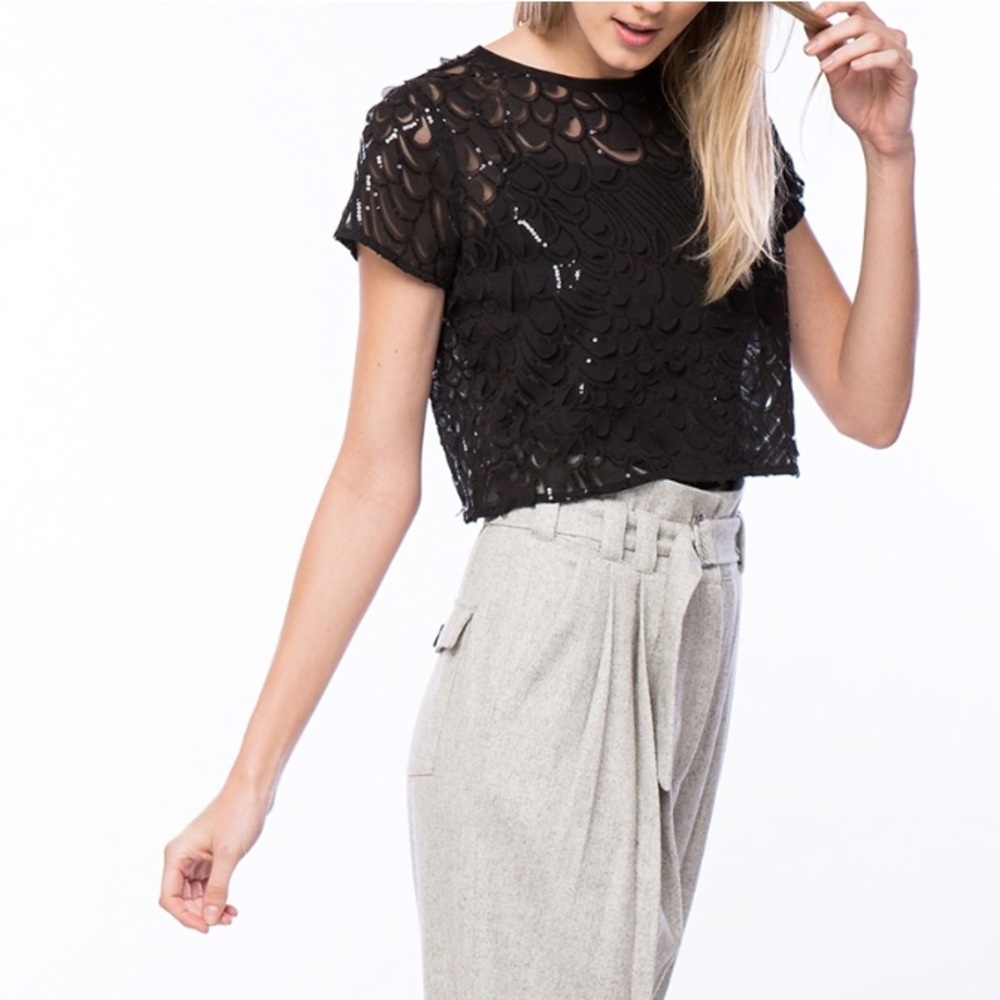 NWOT Black Cropped Sequin Top